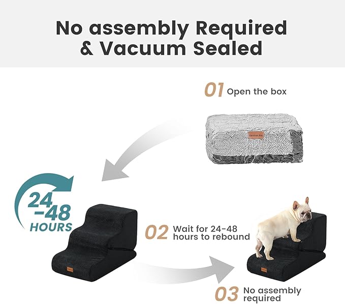 Gardner Pet Dog Stairs for Small Dogs 22.8" H, 5-Step Black Curved Pet Stairs, Dog Steps for High Bed, Couch (24-30 in) with Durable Non-Slip Waterproof Fabric Cover and CertiPUR-US Certified Foam