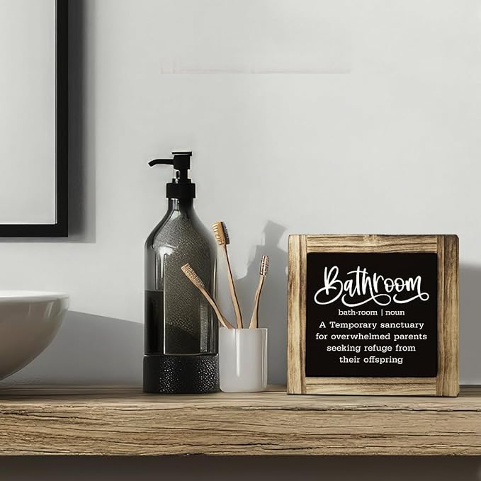Rustic Wooden Tabletop Funny Bathroom Definition Sign - Kids & Farmhouse Washroom Toilet Decor