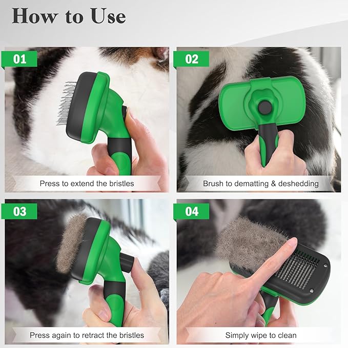 Swihauk Self Cleaning Slicker Brush - Skin Friendly Deshedding Grooming Tool for Dogs & Cats, Suitable for Shedding & Haired Pets, with Pet Supplies Accessories, Green