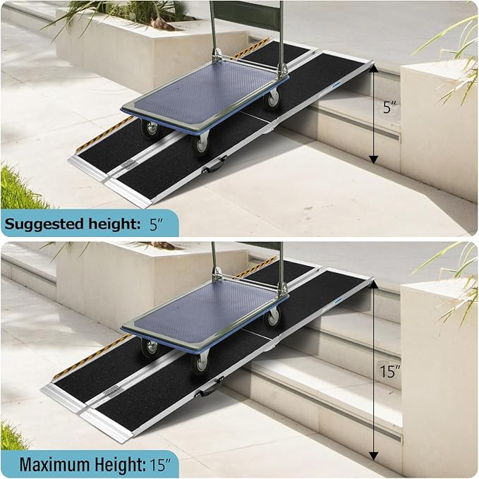 5FT Wheelchair Ramp, Anti-Slip Aluminum Folding Portable Handicap Threshold Entry Ramp for Home, Doorways Steps, Scooter, Stairs, 600LBs Capacity