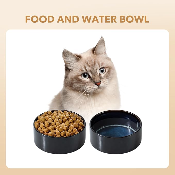 Ceramic 5.1inch Set of 2 Dog and Cat Bowls for Puppy, Kitty, Cats, 2pcs Anti-Slip Food and Water Pet Feeder(2 Bowls, Starry Sky)