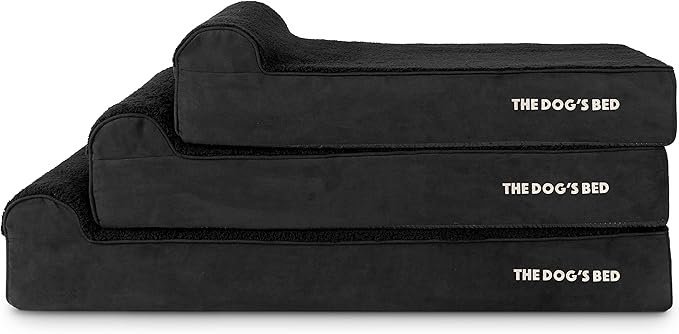 The Dog’s Bed Orthopedic Memory Foam Dog Bed with Headrest, Plush Fabric, Black Plush, XL, 6-Inch