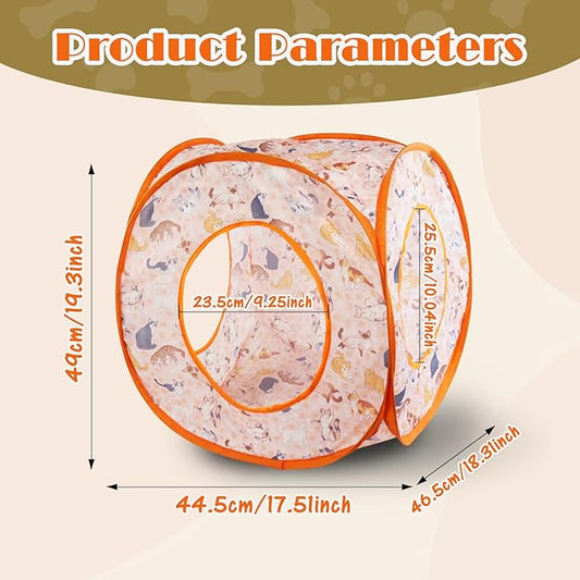 Andiker Small Cat Tents for Indoor Cats, Summer Fruit Patten 15" Foldable Cat Tube with 1 Plush Ball and 3 Holes Kitten Hide-and-Seek Toy to Relieve Boredom Also for Kitten Rabbits (Orange)