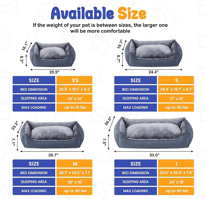 Makigued Rectangle Dog Bed for Large Size Dog with Removable Washable Cover Pet Bed with Bolster Sides Non-Slip Bottom Pet Sofa Waterproof Lining Durable Pet Cuddler, Dark Grey, 35x 26x 7.5 in