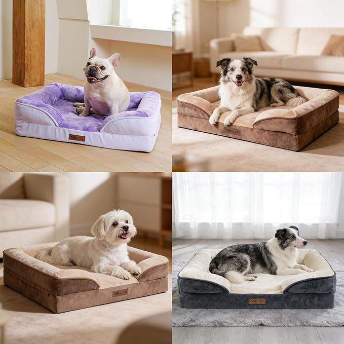 BELLA & PAL Orthopedic Dog Sofa Bed for Medium/Large Dogs – No Assembly Needed, Chew-Proof Egg-Crate Foam Dog Couch with Waterproof Liner, Washable Removable Cover (Brown, 36" L x 27" W x 6.5" Th)