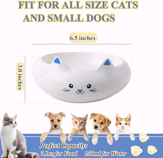 Cat Food Bowl, Ceramic Cat Bowls, Cute Kitten Water Bowl with 7.1oz Capacity, Slanted Kitten Feeding Dish 6.5 inch, Whisker Fatigue Friendly, Adorable and Multi-Use Home Decor