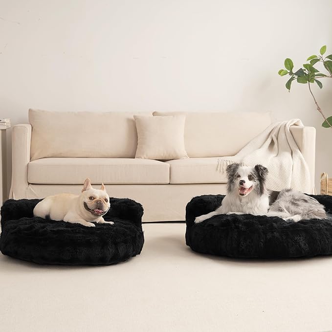 EHEYCIGA Dog Bed Medium Size Dog, Fluffy Small Dog Couch with Removable Washable Cover, Bolster Pet Sofa, Waterproof and Non-Slip, 30" x 30"x 8.5", Black