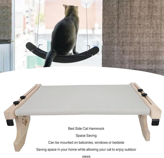 Cat Window Perch, Sturdy Bed Side Window Sill Mount Cat Perch Easy to Assemble Bedside Perch, Cat Window Perch Hammock Bed Easy to Assemble for Indoor Cats