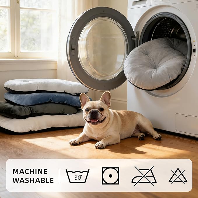 Washable Large Dog Bed for Medium & Large Breeds, Non-Slip Bottom & Plush Faux Silver Fox Fur Oval Cushion Pad for Big Dogs, Soft Mat for Crates, Light Grey, 41x27 Inch