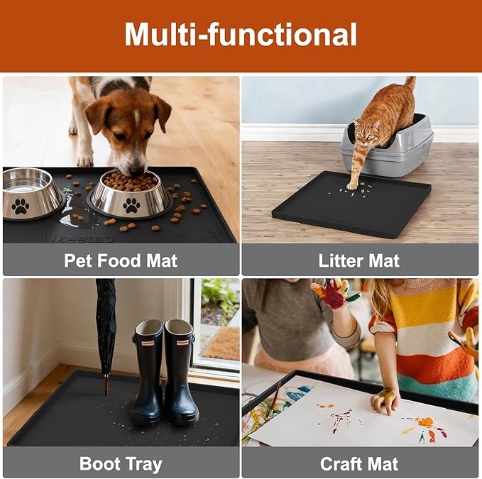 22" x 19" Extra Thick Waterproof Silicone Mat with Raised Edge, Under Sink Mat for Kitchen & Bathroom, Kitchen Cabinet Liner, Multi-Purpose for Storage & Protection, Black
