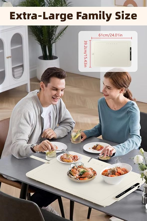 Food Warming Mat - Electric Warming Tray,Tempmaster Adjustable Warming Tray,Elevated Feet Protects Table, Roll-Up Buffet Hot Plates Heat Pad, Portable Food Warmer for Parties and Travel (Beige)