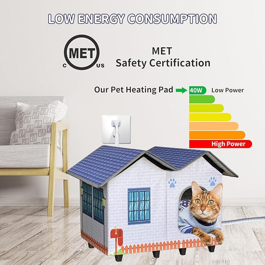 Heated Cat Houses for Indoor/Outdoor Cats with Elevated Heated Cat Bed Waterproof Providing Safe Feral Cats, Easy to Assemble
