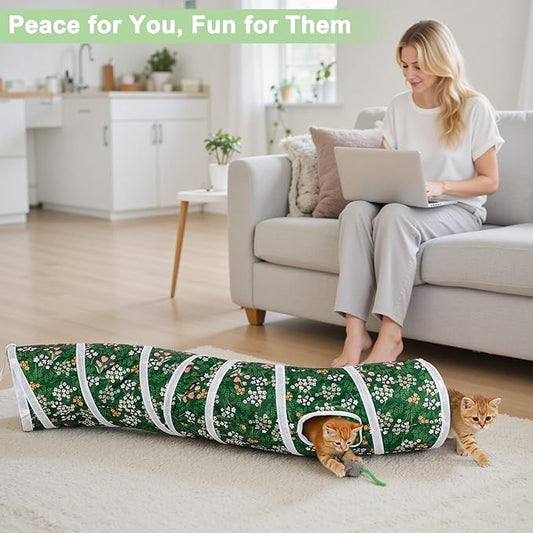 Glittme Cat Tunnel, Cat Tunnels for Indoor Cats, S-Shape Peekaboo Cat Cave with Cat Toys, Foldable Cat Tubes and Tunnels for Cats, Rabbit, Puppy, Guinea Pig