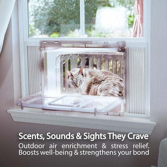 Window Catio & Perch – Fits 26-32" Vertical Windows, Premium Indoor Cat Window Box, All-Weather Comfort, Easy Clean, Portable Indoor-Outdoor Cat Enclosure, 2-Year Protection, Made in USA