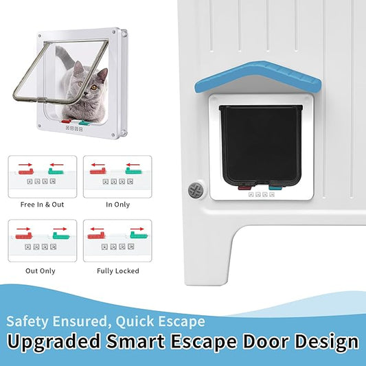 Rockever Insulated Outdoor Cat House, Waterproof Cat House for Outdoor Cats with Escape Door, Plastic Feral Cat House Outdoor Indoor, Spacious and Clean Easily (Blue,M)