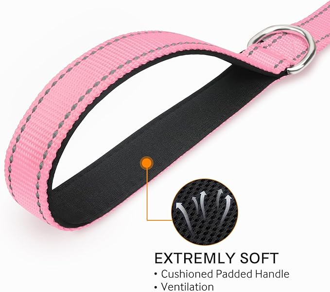 Joytale Dog Leash Heavy Duty for Small Medium Dogs, 5 FT Reflective Nylon Pet Walking Lead with Soft Padded Handle, Durable & Tangle Free for Training, Running & Safety Control, Pink