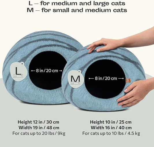 MEOWFIA Cat Cave – Premium Felt Cat Bed for Indoor Cats, Handmade Merino Wool (Aquamarine, Medium)
