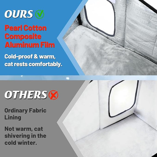 Weatherproof Heated Cat Houses for Outdoor Cats - Insulated Cat Shelter for Winter with Thermostatic Heating Pad and Escape Door, Warm Outside Pet House Gift for 2-3 Feral Cats (Large)