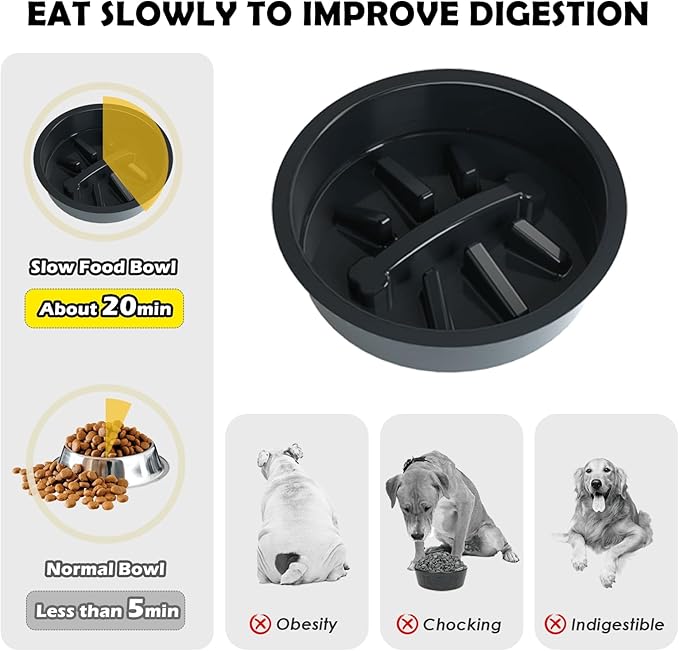 Elevated Dog Bowls with Slow Feeder - 9 Heights Adjustable Raised Dog Bowl Stand with Two 1.7L Stainless Steel Dog Food Bowls & Slow Feeder and a Nonslip Pad, Perfect for Medium Large Breed