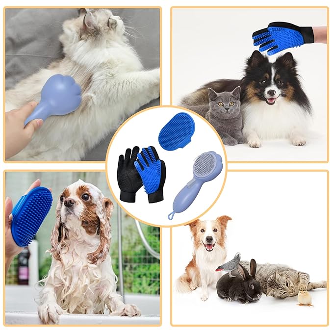 GJEASE Cat Grooming Glove Brush,Self-Cleaning Slicker Pet Brush for Short and Long Haired pats,Dog Bath Brush for Shedding and Grooming,Removes Loose Hair and Tangles,Promote Circulation