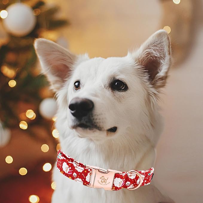 Elegant little tail Christmas Dog Collar, Red Santa Claus Print Pet Collar Dog Durable Cute Dog Collars Winter Holiday Male or Female Pet Gift Adjustable Dog Collar for Large Dogs