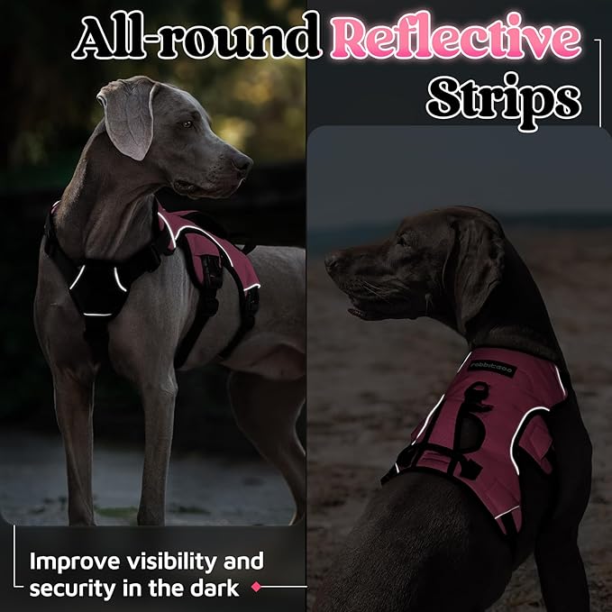 rabbitgoo Escape Proof Dog Harness Large Dogs, Soft Padded Full Body Pet Harness, Reflective Adjustable No Pull Vest with Lift Handle and Leash Clip for Walking Hiking Training, Light Pink, L