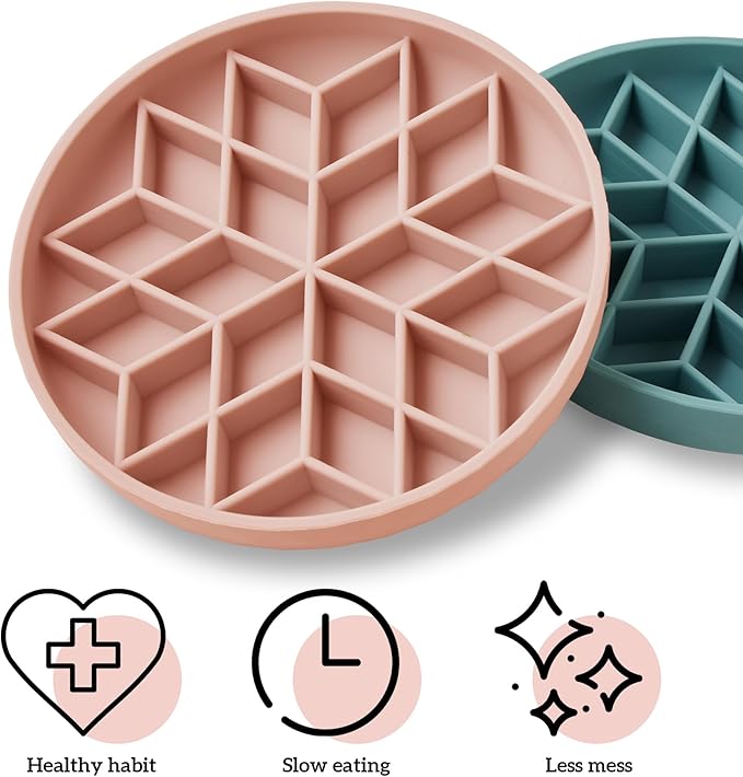 OHMO Slow Feeder Dog Bowls(Coral,7.3") for Medium Small Large Breeds,Non-Slip Slow Feeder Cat Bowl with Suction Cup, Durable Food-Grade Silicone, Anti-Chocking and Anti-Bloat
