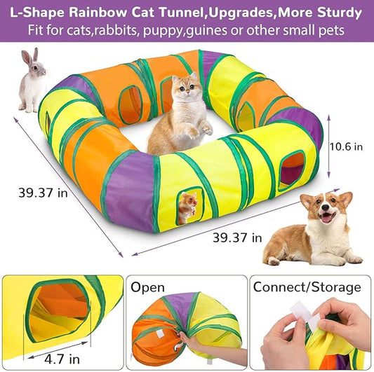 Retro Shaw 25Pcs Cat Toys, Extra Large Tunnels with Cats Toys, Ideal Indoor Interactive Kitten Toys, Kitty Tube Tent Feather Wand Teaser Balls Bell Crinkle Fuzzy Springs Mouse