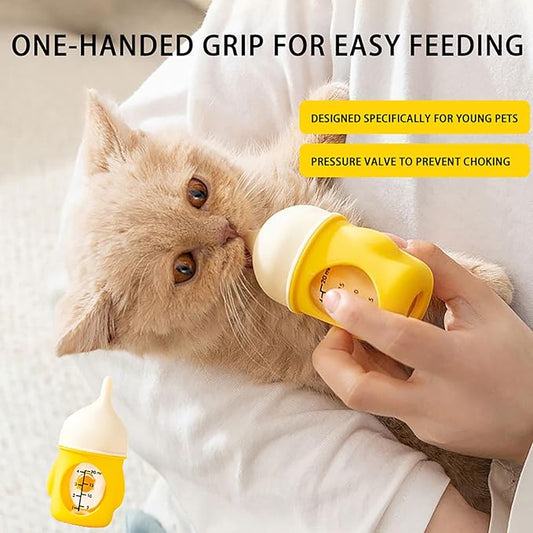 Kitten Bottle for Nursing, Puppy Bottles for Nursing, Rabbit Water Bottle - Anti-Choking Anti-Gas Design with Reusable Silicone Nipples for Safe Feeding of Newborn Pets