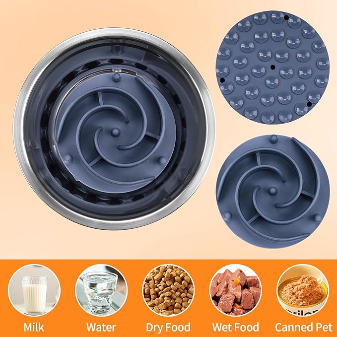 Slow Feeder Dog Bowls Insert, Bestalk Soft Silicone Slow Eating Feeder Insert with Suction Cups for Small, Medium and Large Dogs, Fit into Basic and Elevated Dog Bowls, Dark Blue