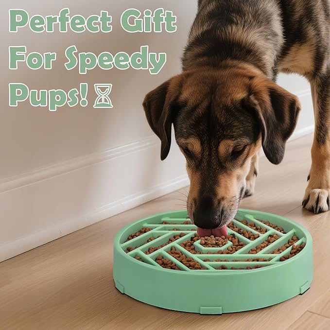 TOBYTO Slow Feeder Dog Bowls Large Medium Breed,Anti-Choking Slow Eating Dog Food Bowl,Non Slip Pet Slower Food Feeding Bowls Large Puzzle Slow Feeder Bloat Stop Maze Dog Dishes,Bean Green