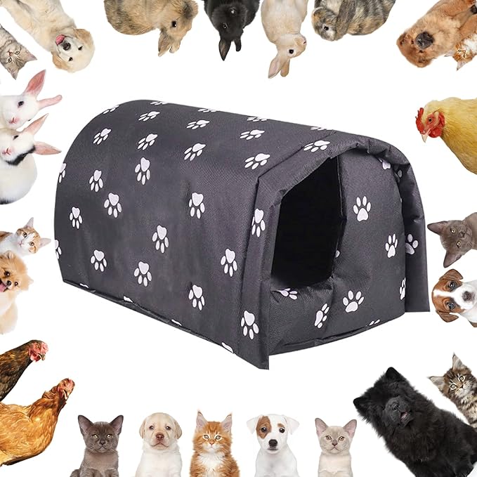Fhiny Stray Cats Shelter, Waterproof Outdoor Cat House Foldable Warm Pet Cave for Winter Wild Animal Tent Bed Anti-Slip Kitten Cave for Feral Cat Dog Puppy Weatherproof Black