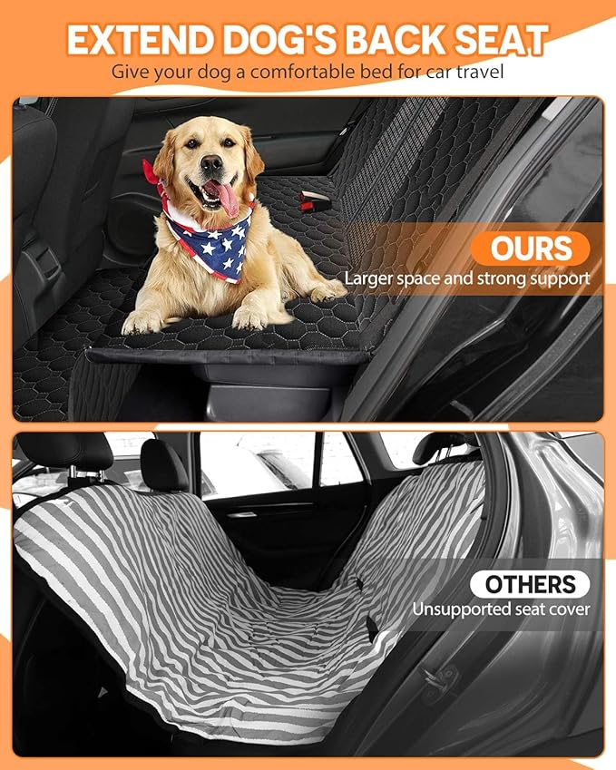 Victoper Back Seat Extender for Dogs, Dog Car Seat Cover with Detachable Hard Bottom Holds 440 LB, 600D Heavy Dog Seat Cover with 2 Seatbelts, 100% Waterproof Backseat Extender for Sedan SUV Truck