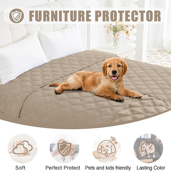 Smiry Waterproof Dog Bed Cover Blanket 68x82, Soft Reversible Pet Blanket, Washable Leakproof Cats Dogs Couch Cover for Sofa, Couch, Furniture, Lattice, Taupe/Taupe