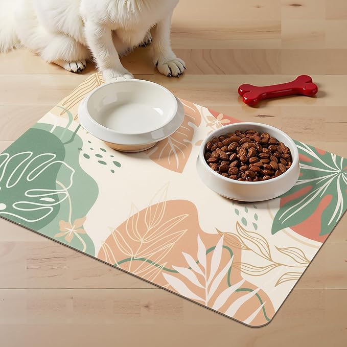 Topotdor Boho Dog Food Mat for Floors, Absorbent Quick-Dry Cat Pet Feeding Mat, Non-Slip Dog Bowl Mat for Food and Water, Pet Placemat for Dogs, Cats, Puppy Accessories, 12"x20", Red