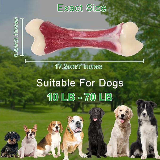 Dog Chew Toys for Aggressive Chewers - Bacon Flavor Indestructible Nylon Dog Bone Toys Tough Teething & Calming Interactive Toys for Large Medium Breeds(10lbs-70lbs) Birthday Gift Christmas