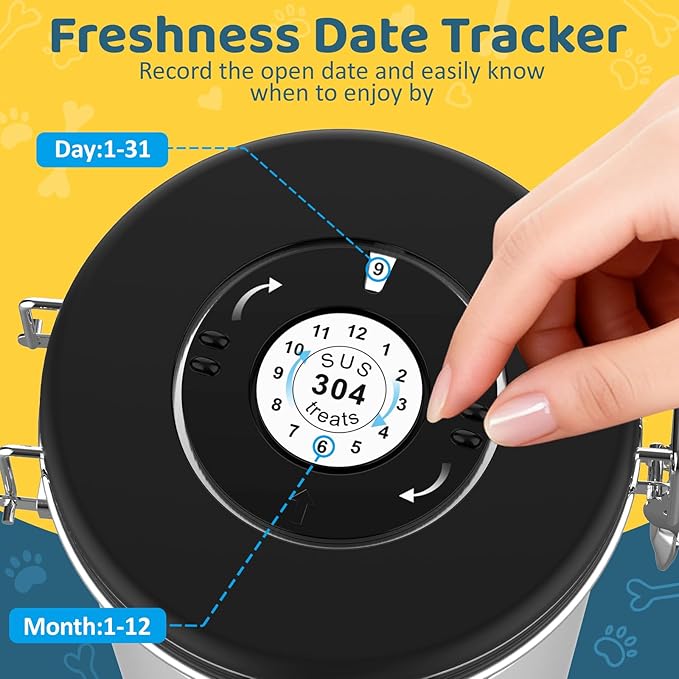Dog Treat Container Airtight,5.9"x4.7" Stainless Steel Cat Treat Jar for Kitchen Counter with Scoop, Pet Storage for Fresh Dog Cookie