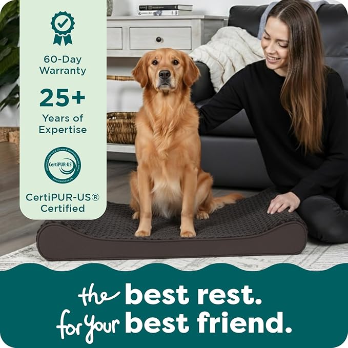 FurHaven Orthopedic Dog Bed for Large Dogs, Luxe Lounger Contour Mattress with Solid Orthopedic Foam Slab for Joint Support, Removable Washable Cover, Jumbo XL, Plush Suede, Chocolate