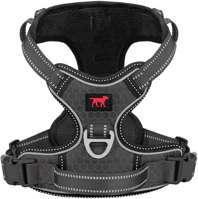 Tuff Pupper No Pull Easy Walk Dog Harness | Heavy Duty Pet Vest | Front & Back Leash Clips | Strong Safety Handle | Reflective Anti Pull Vest | Comfortable Padded Escape Proof Harness (Medium, Black)