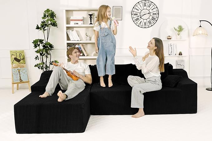 HABUTWAY 101'' Modular Sectional Sofa Cloud Couch with Deep Seat, Modern L-Shaped Convertible Couches Upholstered Couch with Chaise for Living Room Bedroom (Black, Left-Facing Chaise)