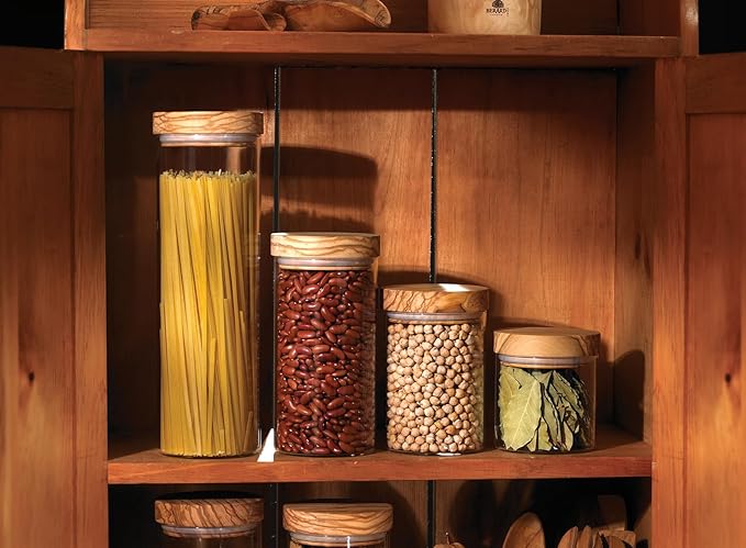 Berard Glass Storage Jar with Olive Wood Lid, 13.5-Ounce Brown