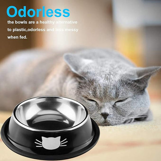 3 PCS Cat Bowls, SUOXU Stainless Steel Pet Bowls Non-Skid Base Leak-Proof Cats Food Bowl, Metal Cat Feeding Bowls for Cats