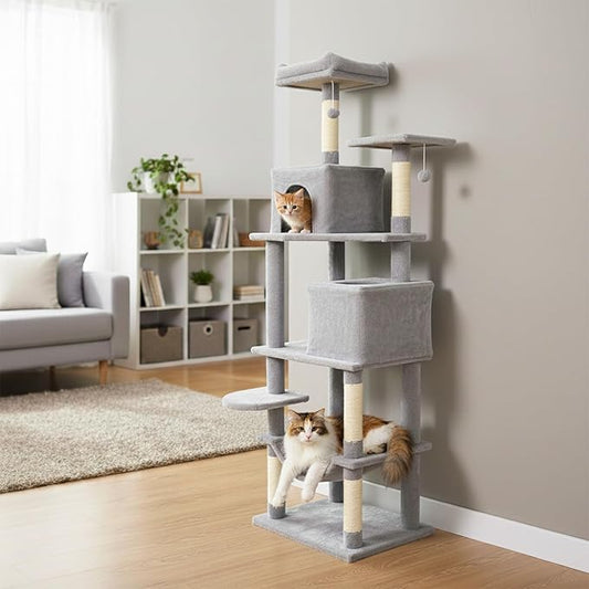 Tangkula Cat Tree for Indoor Cats, 75 Inch Extra Tall Cat Tower with Sisal Scratching Post, Padded Top Perch, Dual Condos, Hammock, 2 Dangling Balls, Platforms, Multi-Level Cat Climbing Furniture