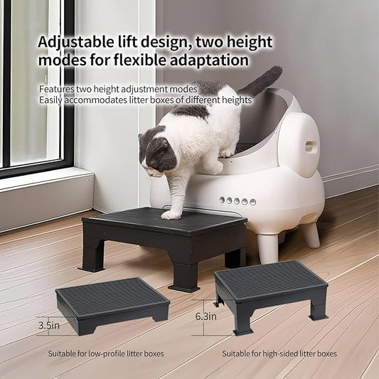 PAKEWAY Cat Ramp for Litter Box ??Adjustable Elevated Cat Step for Senior Cats, Kittens & Small Pets ??Fits Automatic & High-Sided Litter Boxes ??Non-Slip, Easy to Clean Litter Box Ramp