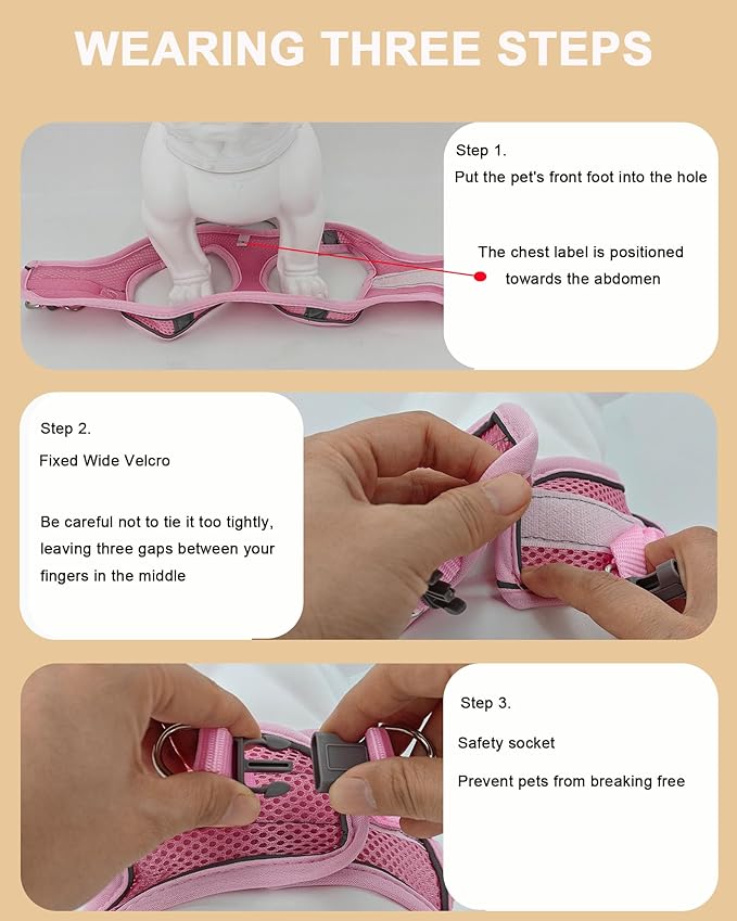 M Pink Soft Mesh Dog Harness and Leash Set,No Escape Puppy Harnesses for Training Walking竊?Reflective Adjustable Puppy Vest for Small Medium Dogs, Cats (Pink, M)