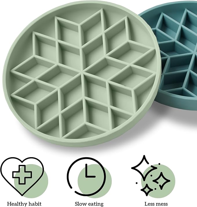 OHMO Slow Feeder Dog Bowls(Sage Green, 7.3") for Medium Small Large Breeds, Non-Slip Slow Feeder Cat Bowl with Suction Cup, Durable Food-Grade Silicone, Anti-Chocking and Anti-Bloat