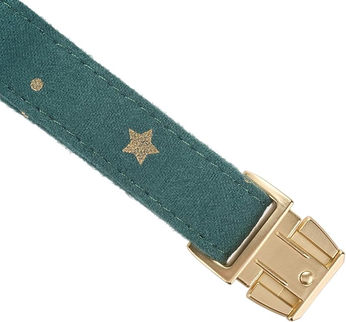 Cotton Fibric Dog Collar with High Grade Metal Buckle, for Medium Dogs(Dark Green,Medium:12-19")