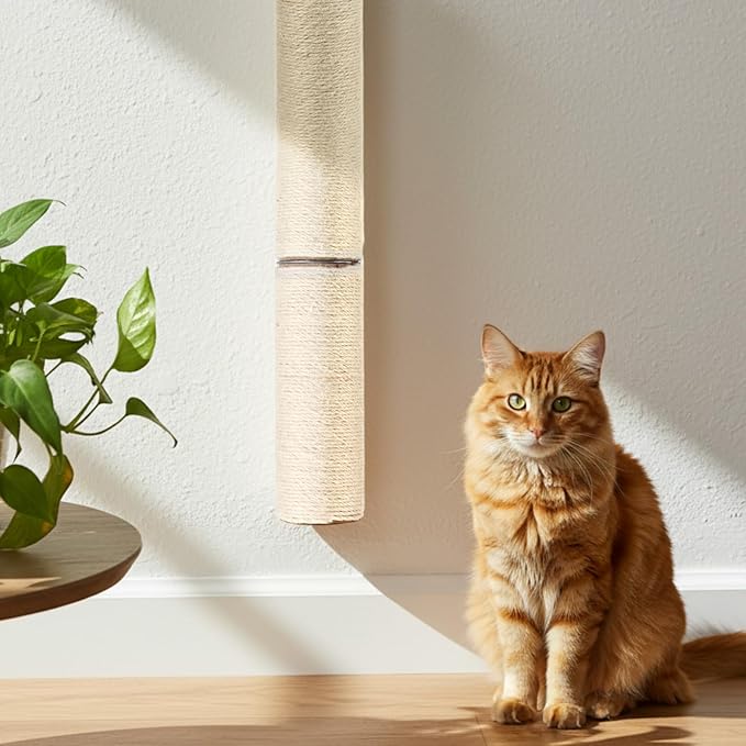 2 Pcs 30" Wall Mounted Cat Scratching Post for Large Cats, Wall Mounted Sisal Scratching Post, Furniture for Indoor Cats Climb Stretch Play, Tall and Sturdy Cat Climbing Pole, Wooden