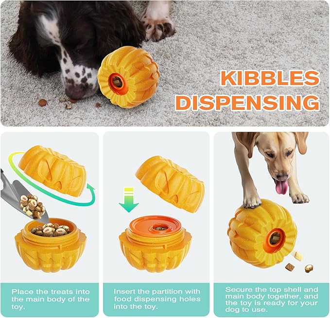 Pumpkin-Shaped Interactive Dog Toy – Multifunctional Food Dispenser, Frozen Lick Toy & Durable Chew Toy for Aggressive Chewers, Safe Nylon & Coffee Wood Fiber, Easy to Clean, Relieves Anxiety