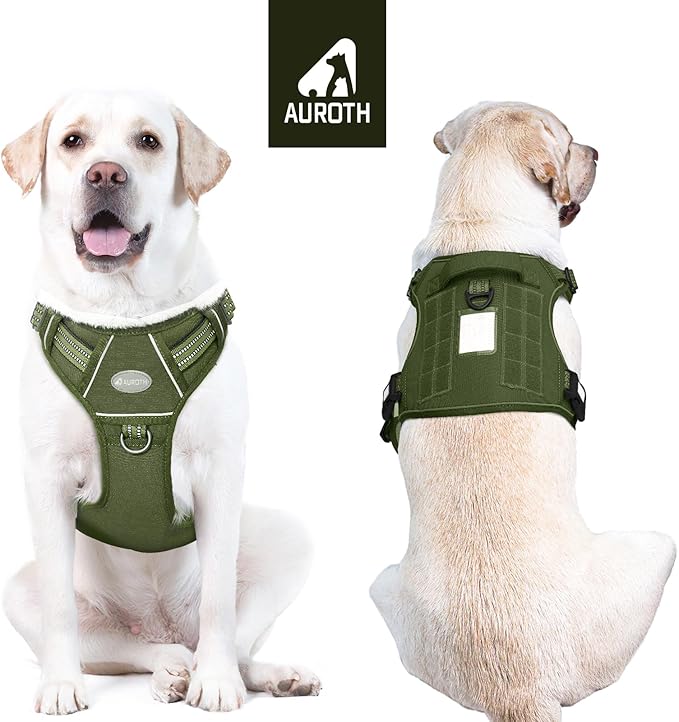AUROTH Tactical Dog Harness for Large Dogs No Pull Adjustable Pet Harness Reflective K9 Working Training Easy Control Pet Vest Military Service Dog Harnesses